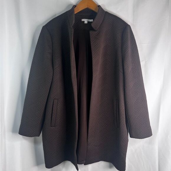 Chico's Brown Chevron Jacquard Boyfriend Blazer Lined Open Front Size 3P/LG - Picture 9 of 9